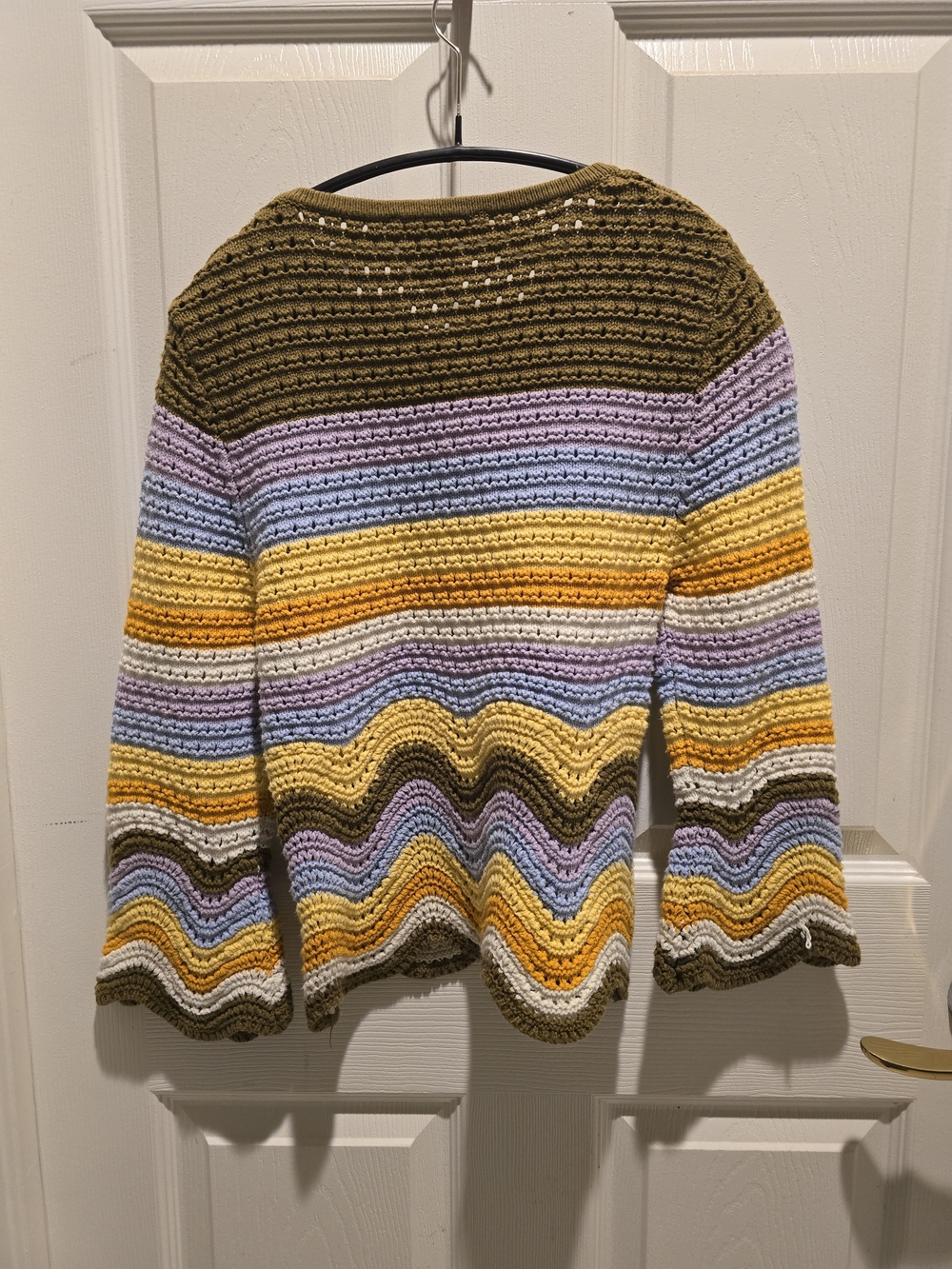 Rachel Zoe Olive, Yellow, Lavender & Blue Striped Crochet Sweater - Picture 2 of 4